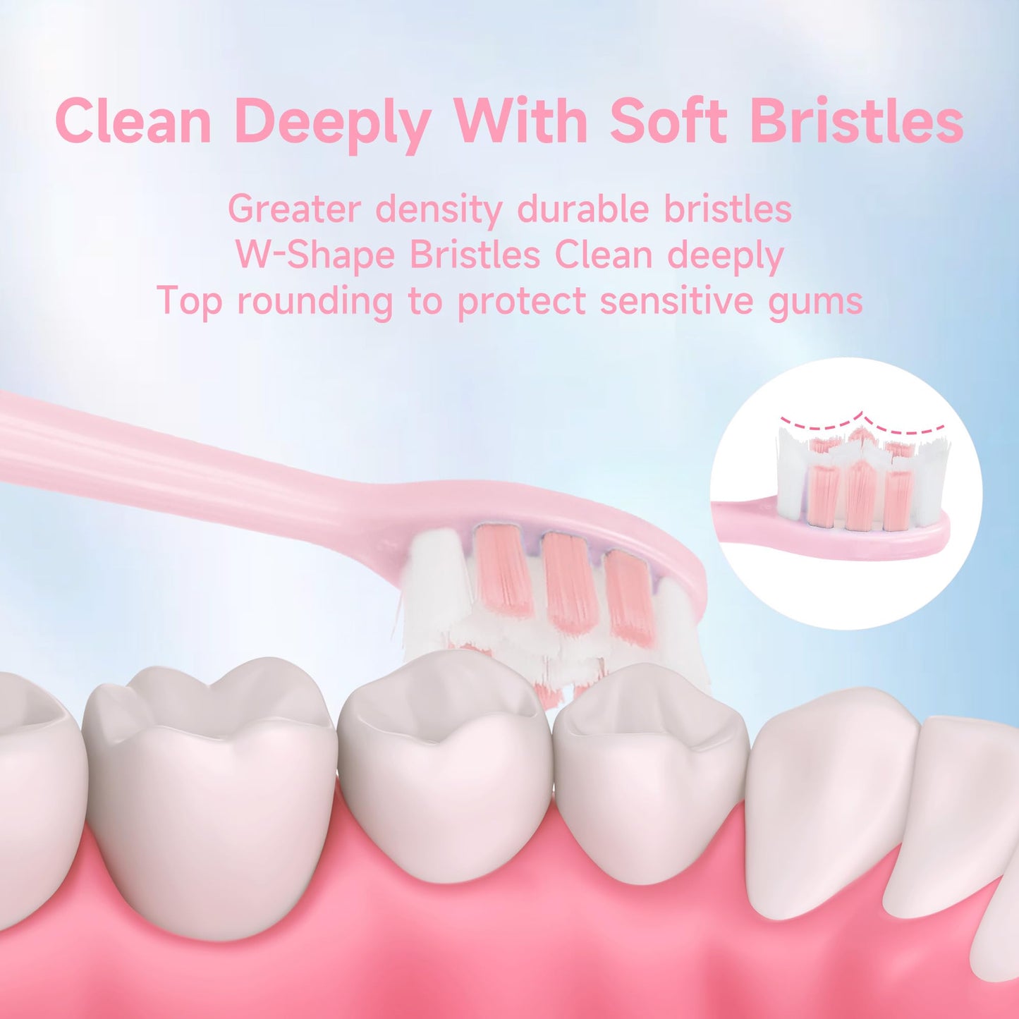 PERECT Ultrasonic Electric Toothbrush with 6 Brush Heads, 5 Modes Electric Toothbrush, Travel Rechargeable Power Toothbrush for Adults with Smart Timer &Travel Case & Soft Picks, IPX7 Waterproof, Pink