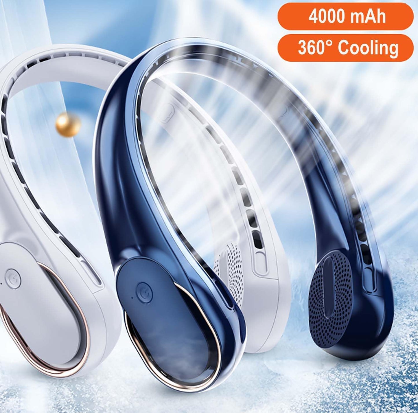 Portable Bladeless Neck Fan - USB Rechargeable 4000mAh Battery Operated, 360° Cooling for Women and Men