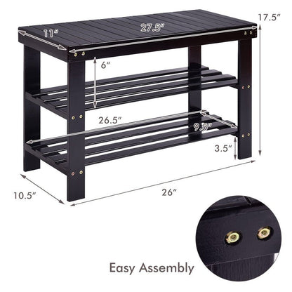 COSTWAY 3-Tier Shoe Rack Bench, Free Standing Wood Entryway Shoe Storage Organizer, Bamboo Storage Shelf for Shoes,Ideal for Home Entryway, Hallway