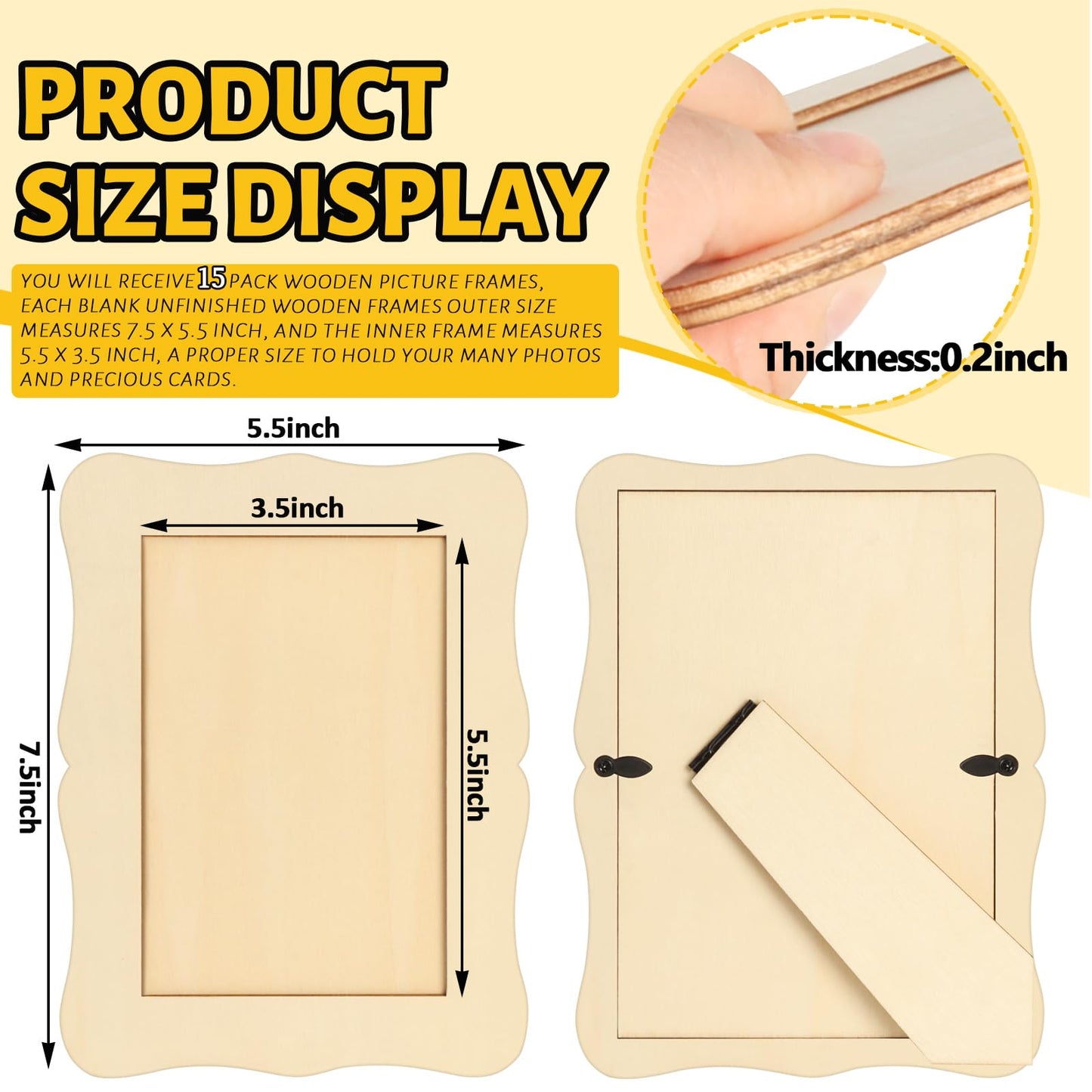 RYKOMO 15 Pack Wooden Picture Frames for Crafts, Wooden Frames for 4 x 6 Photos, Unfinished Wood Frame for New Year Valentine's Day Gift Birthday Art Projects, Father's Day, Mother's Day Decorate(Wave Shape)