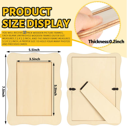 RYKOMO 15 Pack Wooden Picture Frames for Crafts, Wooden Frames for 4 x 6 Photos, Unfinished Wood Frame for New Year Valentine's Day Gift Birthday Art Projects, Father's Day, Mother's Day Decorate(Wave Shape)