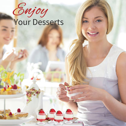 Zezzxu 100 x 2 oz Mini Dessert Cups with Spoons, Goblet - Disposable Appetizer Cup Mousse Cups Small Plastic Dessert Shot Glasses for Serving Individual Desserts, Cocktails, Trifle