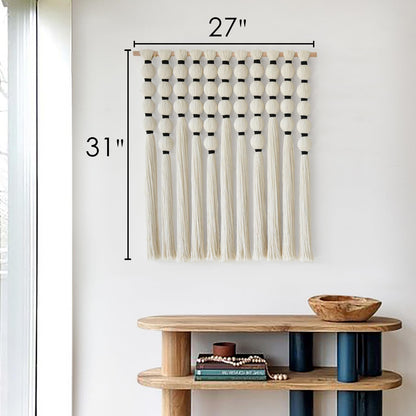 IOWER Macrame Wall Hanging 27" W x 31" L Boho Wall Decor Sphericity Cotton Textile Wall Hanging Art Fiber Yarn Art Handmade Detachable Assembly