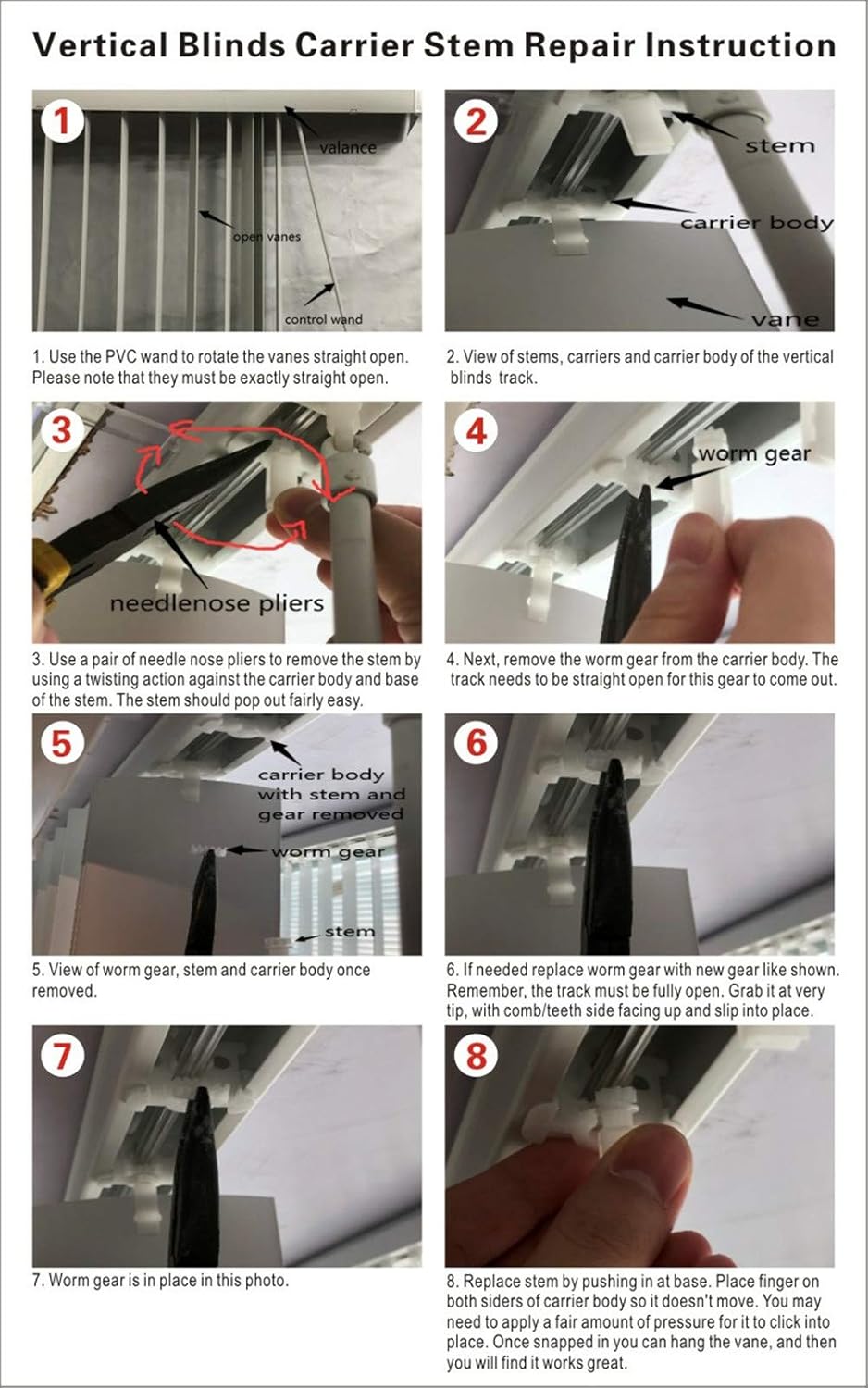 40 Sets of Clear Vertical Blind Repair Tabs, 80 PCS Blind Fixers with 15 PCS White Stem Parts for Vertical Blind Kit