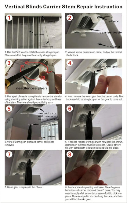 40 Sets of Clear Vertical Blind Repair Tabs, 80 PCS Blind Fixers with 15 PCS White Stem Parts for Vertical Blind Kit
