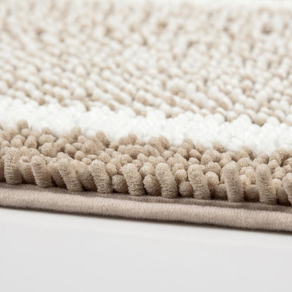 MILVOWOC Luxury Chenille Shaggy Bath Mats, Non-Skid Soft Rugs for Bathroom, Machine Wash/Dry, Khaki/White (17x24 Inch)