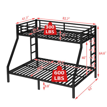 Bellemave Metal Twin XL Over Queen Bunk Bed for Adults/Kids,Heavy Duty Adults Bunk Beds with Guardrail & Ladders,Queen Size Bunk Beds for Teens,Black