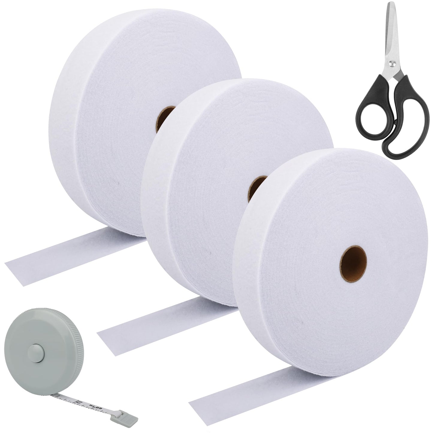 3 Roll Batting Strips 2 1/4 Inch 150 Yards with Scissors, Rule for Jelly Roll Rugs Cotton, Larbeti Jelly Roll Rug Batting for Cotton Blend Batting (White)