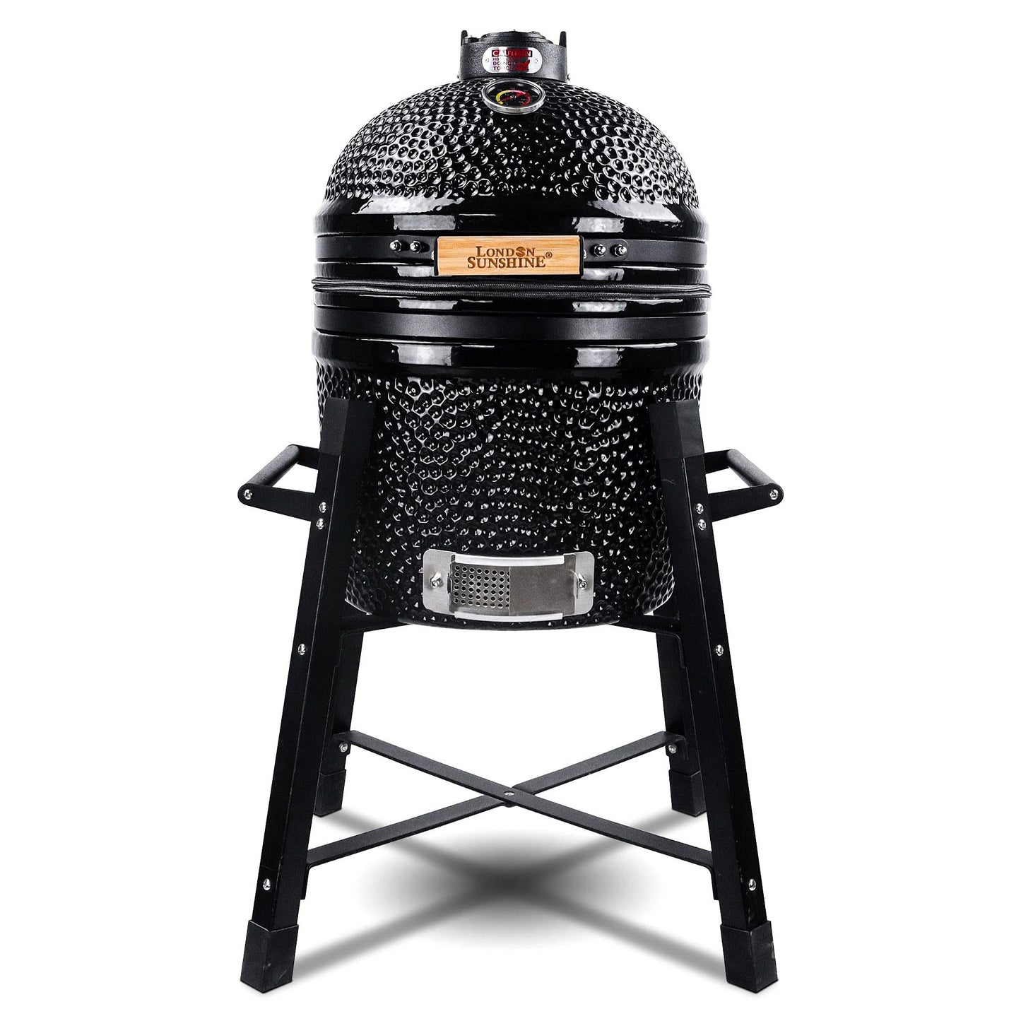 London Sunshine Ceramic Kamado Charcoal BBQ Grill and Smoker, Stainless Steel Grates -15" Ceramic with Tall Stand (BLACK)