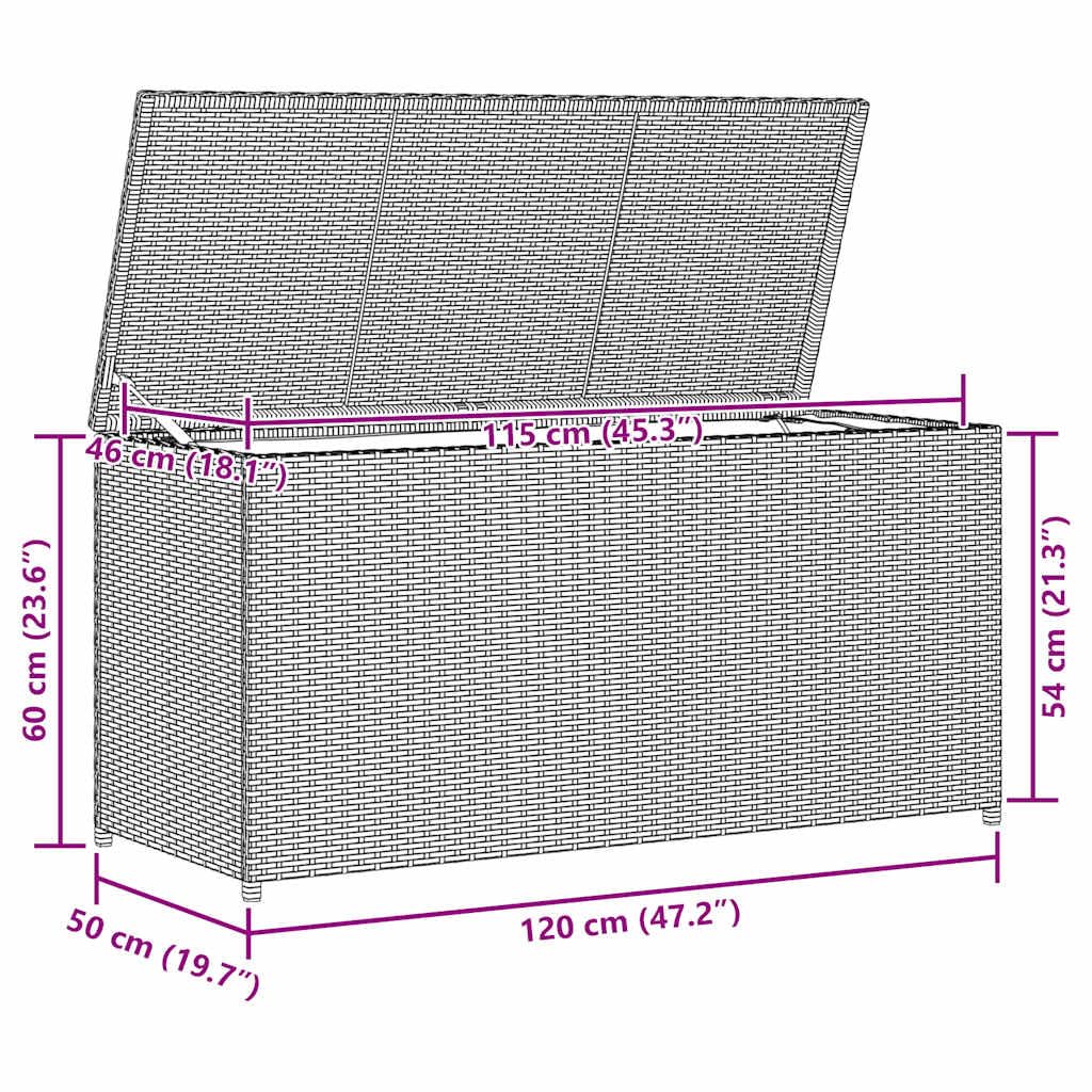 Faucqir Contemporary Brown Outdoor Storage Chest with Powder-Coated Steel and Synthetic Poly Rattan, 47.2 x 19.7 x 23.6 in, Gas Lift Lid, Patio Balcony Garden Deck Organizer