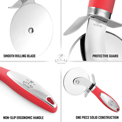 Zulay Kitchen Large Pizza Cutter Wheel - Premium Stainless Steel Pizza Slicer - Easy To Clean & Cut Pizza Wheel - Super Sharp, Non-Slip Handle & Dishwasher Friendly - Red