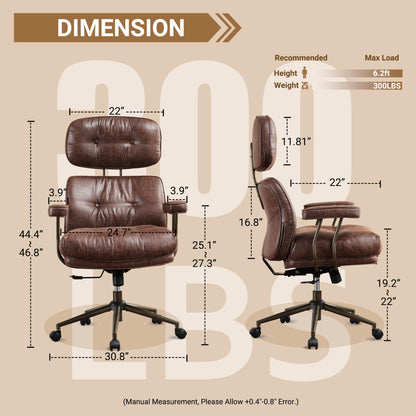 Home Office Chair,Ergonomic Computer Chair with Lumbar Support Adjustable Height,Mid-Century Modern Office Chair with Rolling Swivel Chair for Home Office Game Study(Suede Leather Chair,Dark Brown)