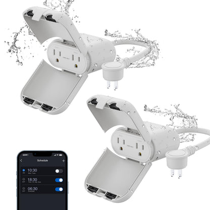ELEGRP PQR20 Outdoor Smart Plug Waterproof IP66, WiFi Plug with 2 Individually Sockets, Compatible with Alexa & Google Assistant, Smart Outdoor Outlet for String Lights, UL Certified, 2 Pack, Black