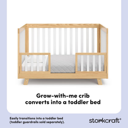 Storkcraft Beckett 3-in-1 Convertible Crib – GREENGUARD Gold Certified, Fits Standard Crib Mattress, Converts to Toddler Bed and Daybed, 4 Mattress Heights, Grow-with-Me Design (Natural and White)