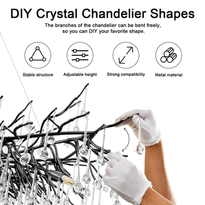 NIUZDU Chandeliers for Dining Room - 23.6" Modern Black Crystal Chandelier, Round Tree Branch Raindrop Chandelier, Foyer Chandeliers for Entryway, Living Room,Bedrooms,Bathroom(Bulb not Included)