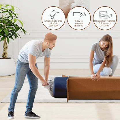 Nigoone 60 Inch Folding Sofa Couch Memory Foam with Pillow Convertible Sleeper Mattress Futon Lazy for Living Room, Washable Cover, Queen Size, Dark Blue