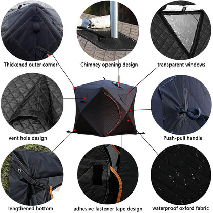 WACLMOTAKE Outdoor Sauna Tent Pro, Portable 4 Person Ice Fishing Tent 3-Layer Insulated Ice Fishing Shelter with 210D Oxford Fabric, All-Weather, Insulated, Solid, Panoramic View ice-Fishing-1.8m