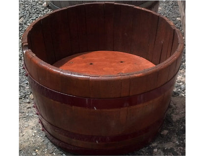 Decorative Half Wine Barrel Table with Glasstop (Red)