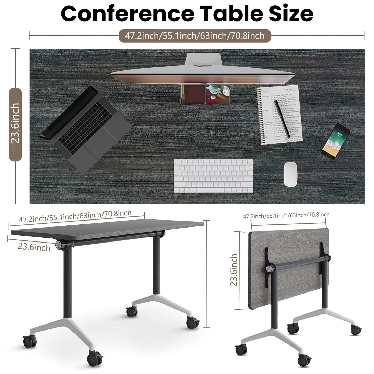 Folding Conference Room Tables, Seminar Conference Table Modern Flip Top Training Meeting Tables, Conference Room Table with Wheels for Home Office Classr,4 Pack 55.1inch