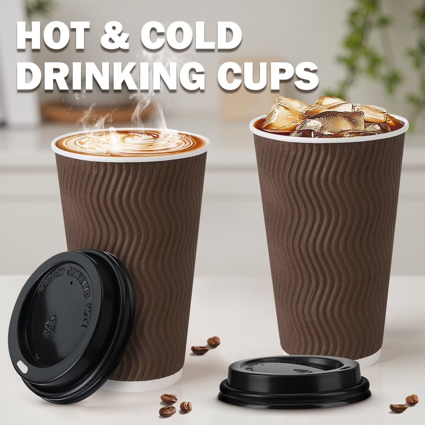 Huifany 16 oz Coffee Cups with Lids 50 Pack, Disposable Coffee Cups with Lids, Insulated To Go Paper Coffee Cup for Hot Cold Drinks