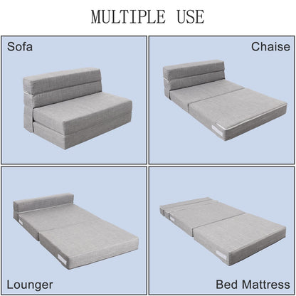 ANONER 60" Folding Sleeper Chair Sofa Bed Lazy Couch with 2 Pillows, Queen Size Memory Foam Washable Cover, Light Gray