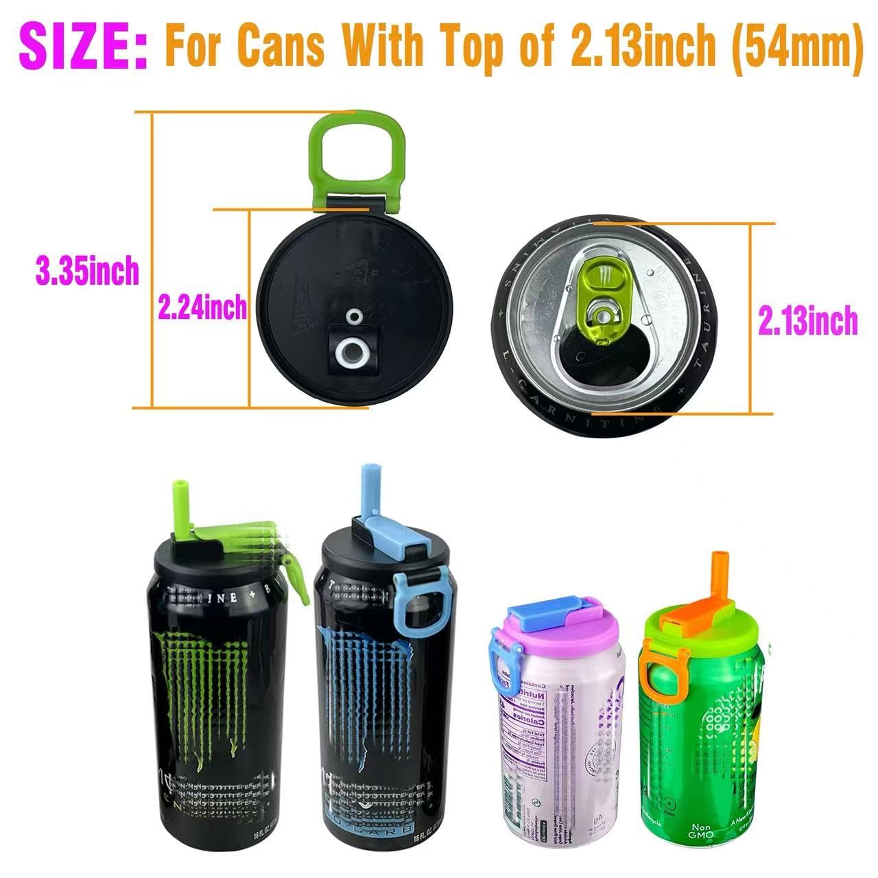 ORIGINAL CREATOR - DIPESI 4 Pack Soda Can Lids with Straws,Inspired by Energy Drink Can Colors – Fits fit Standard 12oz/16oz Cans