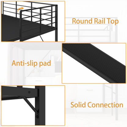Realhotan 75Inch Full Loft Bed with Ladder and High Guardrail, No Box Spring Required,Space-Saving,No Sagging Metal Slat Support Heavy Duty Bedframe, Black