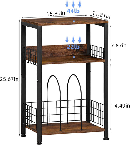 Spaces,3 LELELINKY End Table with Storage, Brown Nightstand for Small Tier Record Player Stand with Vinyl Storage