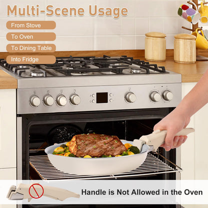 Wayona Removable Handle for Pots and Pans - Universal Detachable Pan Handle Replacement - Heat-Resistant Plastic, Stainless Steel, Silicone - Cream White