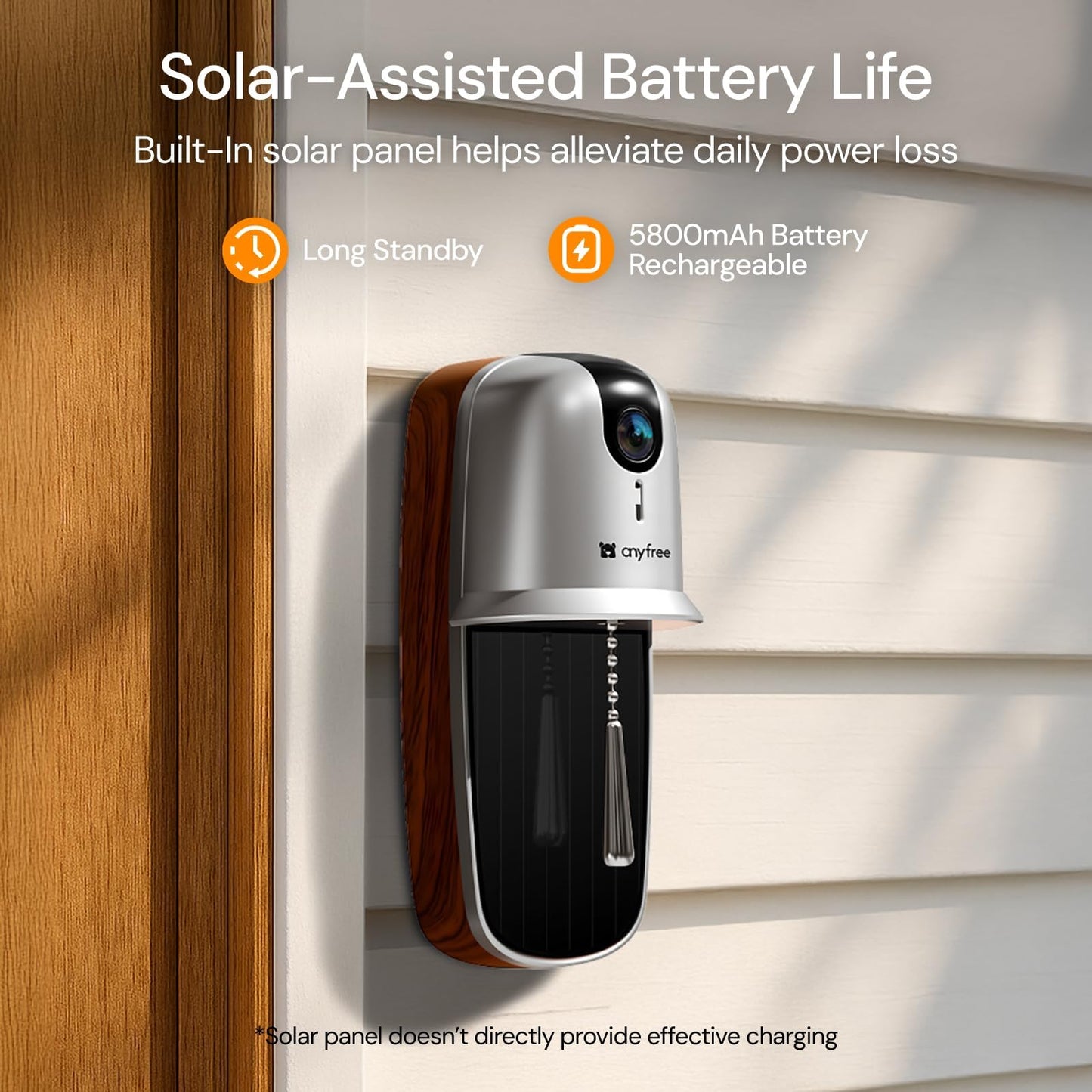 Doorbell Camera Wireless Video Doorbell with Chime, AI Motion Detection Doorbells with 2.4/ 5Ghz WiFi,Solar Assist Battery, HDR Night Vision,Long Distance 2-Way Talk, Local/AWS Cloud Storage