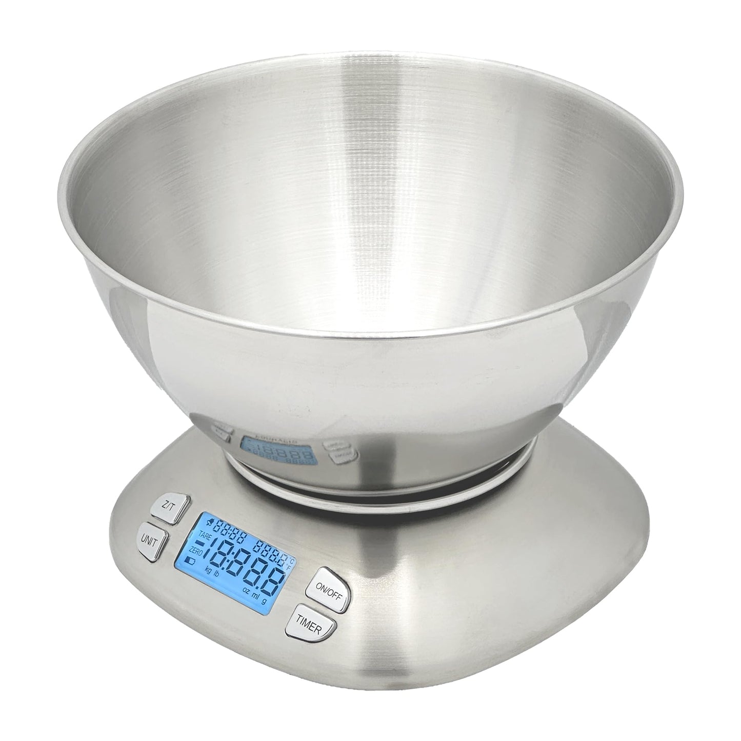 Stainless Steel Digital Kitchen Scale w. Bowl - for Food Coffee Lab - LCD Display gram Ounces lb:oz lb ml - 12 LBS/5.5 KG Capacity - Battery Included - Silver by The Display Guys