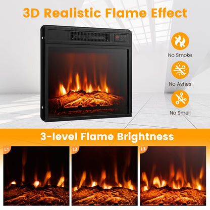 Tangkula Electric Fireplace Mantel, Freestanding Wooden Surround Firebox with 1400W Fireplace Heater, Remote Control, Thermostat, 3D Flame Effect, 6H Timer, Overheat Protection