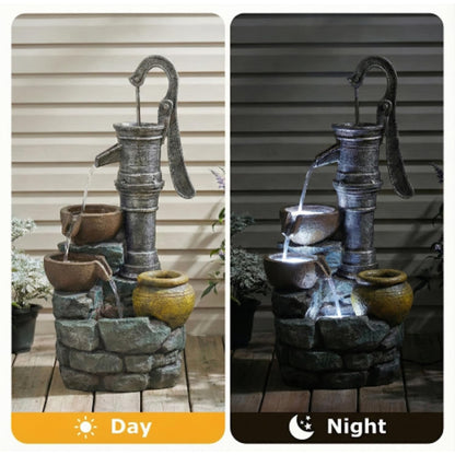 mdj pottery 32 Inch Tall Outdoor Water Fountain, 3-Tiered Cascading Bowl Fountain, Vintage Pump Style Weather-Resistant Resin Waterfall Fountain for Patio Yard Garden - Grey