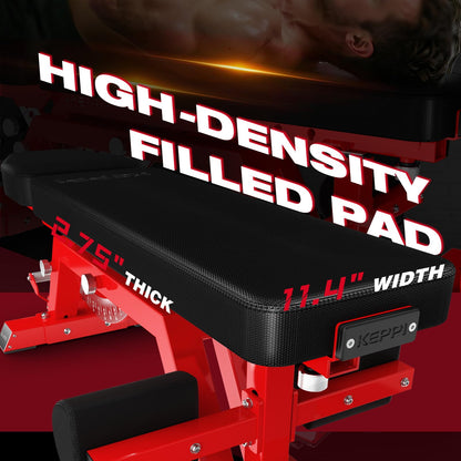 KeppiFitness Weight Bench, 1500LBS Capacity Workout Bench, 17” Bench Press Height, 11+8 Adjustable Weight Bench with Flat/Incline/Decline Angle and On-end Storage - Bench6000 (2026 Version Red Frame)