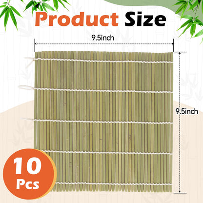 LEQC 10PCS Bamboo Sushi Mat 9.5"x9.5" – Durable Bamboo Sushi Rolling Mat, Tightly-Bound Design for Home Cooking & Professional Sushi Making (Green)