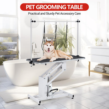 MegaChoice 43.3" Professional Hydraulic Dog Grooming Table, Adjustable Height 22"-39", Max Load 350Lbs, Large Pet Grooming Table for Medium & Large Dogs