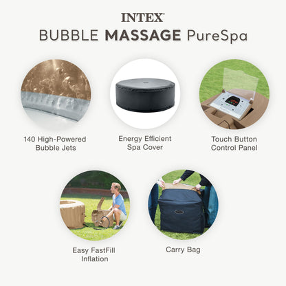 Intex PureSpa 6 Person Bubble Massage Inflatable Hot Tub Spa Set, Sahara Tan - Portable Outdoor Spa Plus Water Heater Pump, Foam Cover, Dispenser Ball