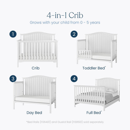 Child Craft Hampton Arch 4-in-1 Convertible Crib, Baby Crib Converts to Day Bed, Toddler Bed and Full Size Bed, 3 Adjustable Mattress Positions, Non-Toxic, Baby Safe Finish (Matte White)