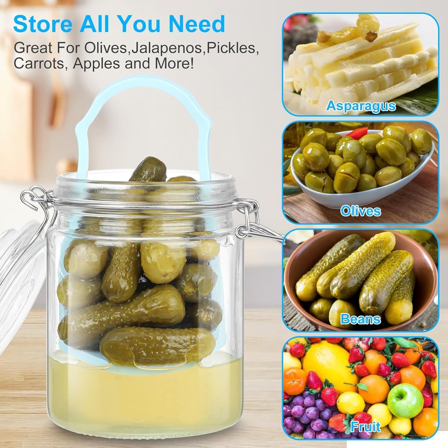 Furwarmy Glass Pickle Jar with Strainer, 25oz Pickle Container with Pickle Holder Keeper Lifter, Pickle Storage Flip Jar for Olives, Gherkins, Sliced Pickles 1