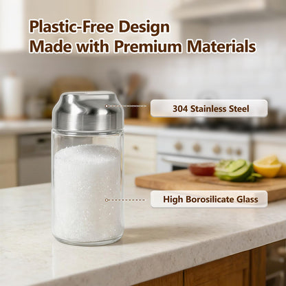 Sugar Dispenser with Flip-Top Pour Spout, 12 oz Glass Multi-Purpose Shaker for Sugar, Parmesan, Spices & Seasonings, Perfect for Coffee Bar, Tea, Baking & Kitchen Use