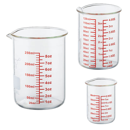 Ackers Mini Glass Measuring Beaker Set, Borosilicate, 2oz 4oz 8oz Measuring Cups