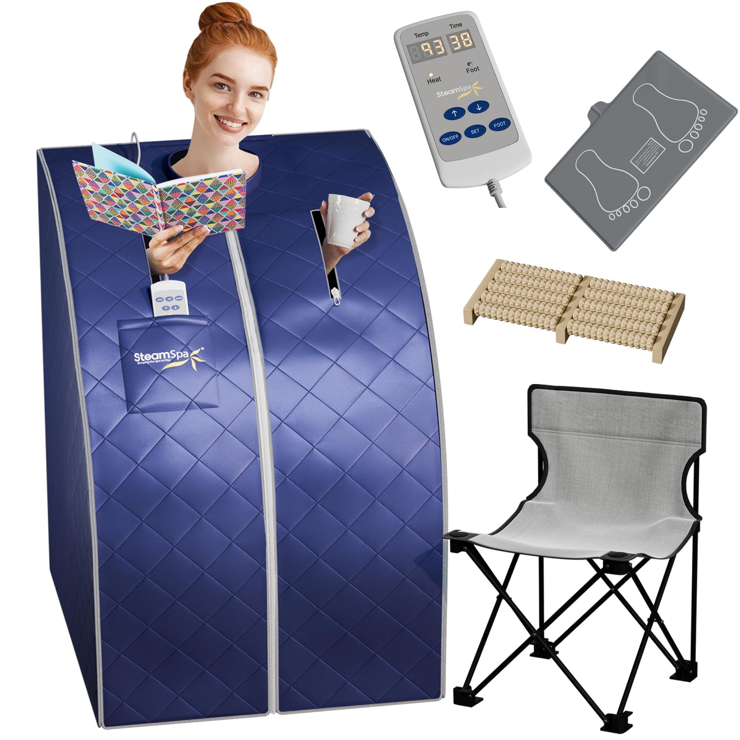 STEAMSPA Portable Steam Saunas for Home - Personal Sauna Steam Tent for Relaxation - Indoor Foldable Bathtube for Body Spa - Hand-Accessible Zippers, Remote Control Included (Blue)