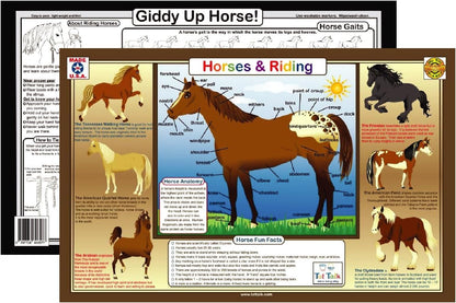 17.5 11.5 Tot Talk Horses and Riding Educational Placemat for Kids Made in USA Durable, Double-Sided, Placemat