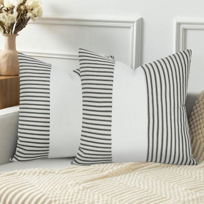 18x18, Set 2, Farmhouse Pillow Covers Boho Modern Accent Square Throw Pillow Covers of Black and White Striped