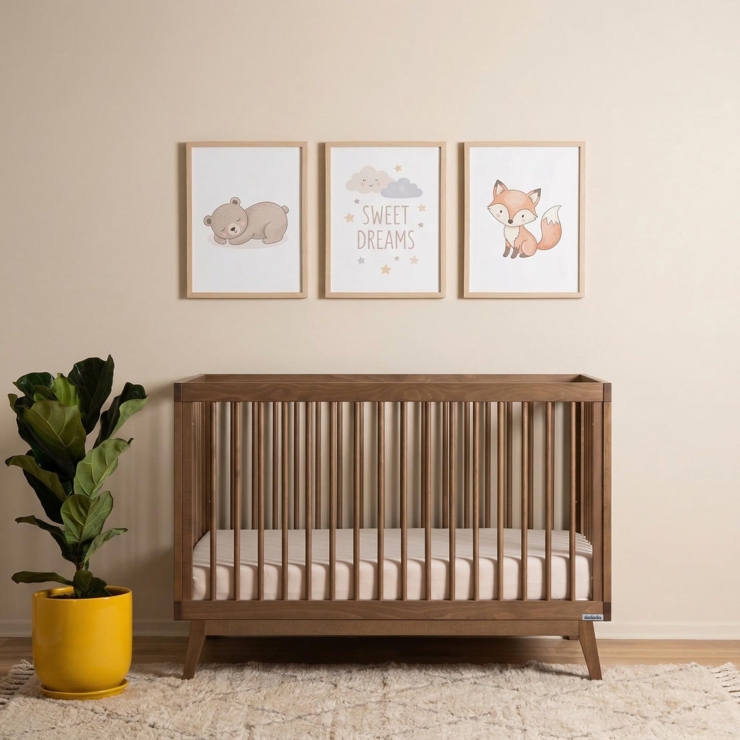 dadada Baby Soho 3-in-1 Convertible Wooden Crib to Toddler Bed - Made in Italy, GREENGUARD Gold Certified, Baby-Safe Finish, Handcrafted Beechwood, Modern Design, 3 Adjustable Heights (Walnut)