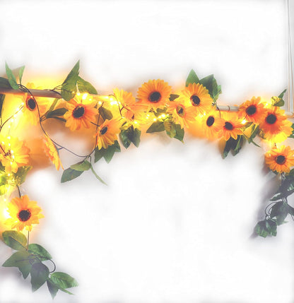 2 Pack 8.8FT Artificial Sunflower Garland with 100 LED Fairy String Lights, Faux Sunflowers Hanging Plant for Indoor,