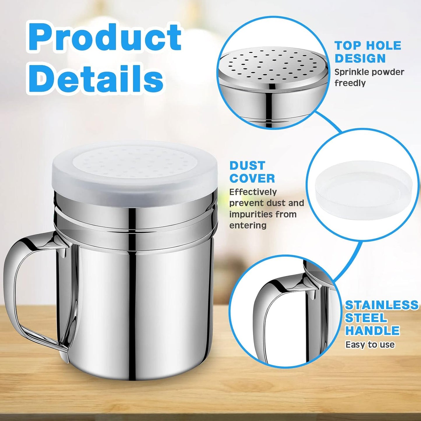 20 (10oz) Lallisa Pcs Stainless Steel Salt and Pepper Shakers with Lid and Handle Dredge Spice Seasoning Condiment