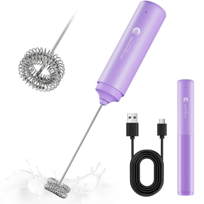 Rechargeable Milk Frother Handheld, 2-IN-1 Dual Spring Whisk Electric Frother Wand for Cappuccino Latte Macchiato, Portable Drink Mixer for Coffee, Matcha, Hot Chocolate