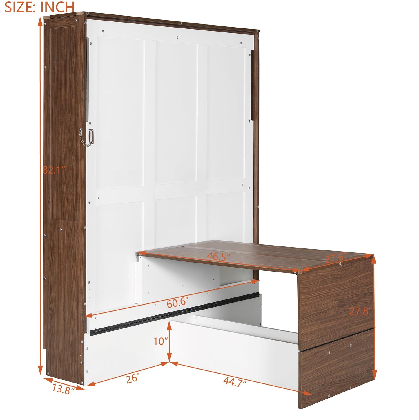 Merax Full Size Murphy Bed with Foldable Desk,Space Saving Wall Bed,Solid Wood Foldable Hidden Platform Bedframe for Home,Bedroom,Office,Small Room,Apartment,Walnut+White