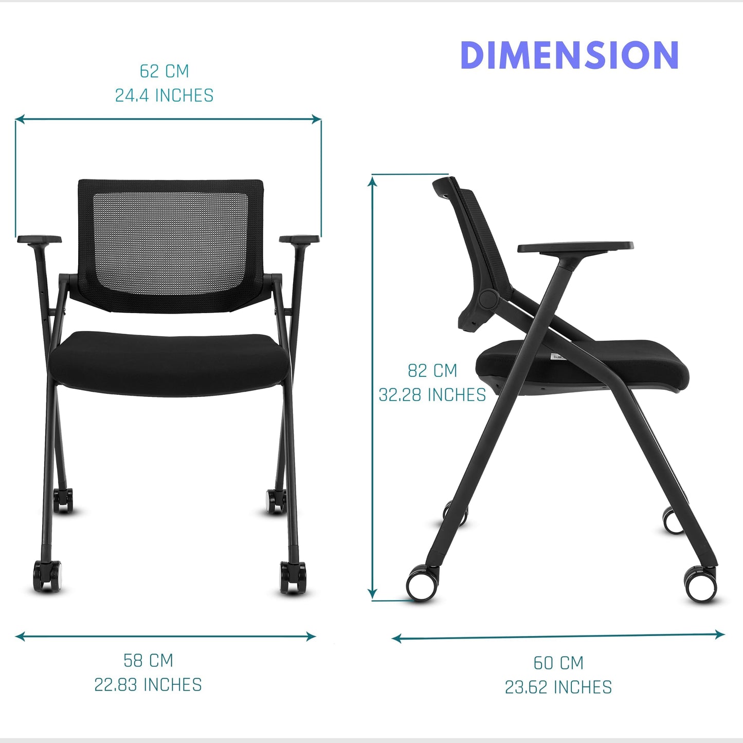BROBRIYO, 4 Pack Stackable Conference Room Chairs with Wheels and Paddle, Ergonomic Mesh Back and Arms for Meeting, Conference, Reception, Training Room & Home Office Desk Folding Chairs (2 Boxes)